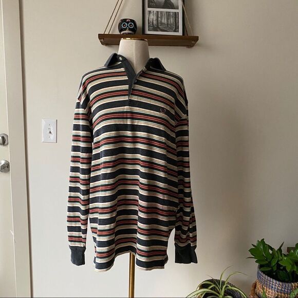 Tommy Hilfiger Striped Collared Long Sleeve Henley - Picture 1 of 7